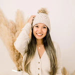 Load image into Gallery viewer, Oatmeal Pop Hand Knit Pom Pom Beanie Hat

