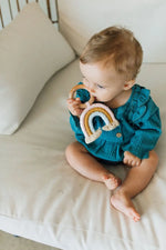 Load image into Gallery viewer, Rainbow Macrame Teether | Ballet Pink + Sky
